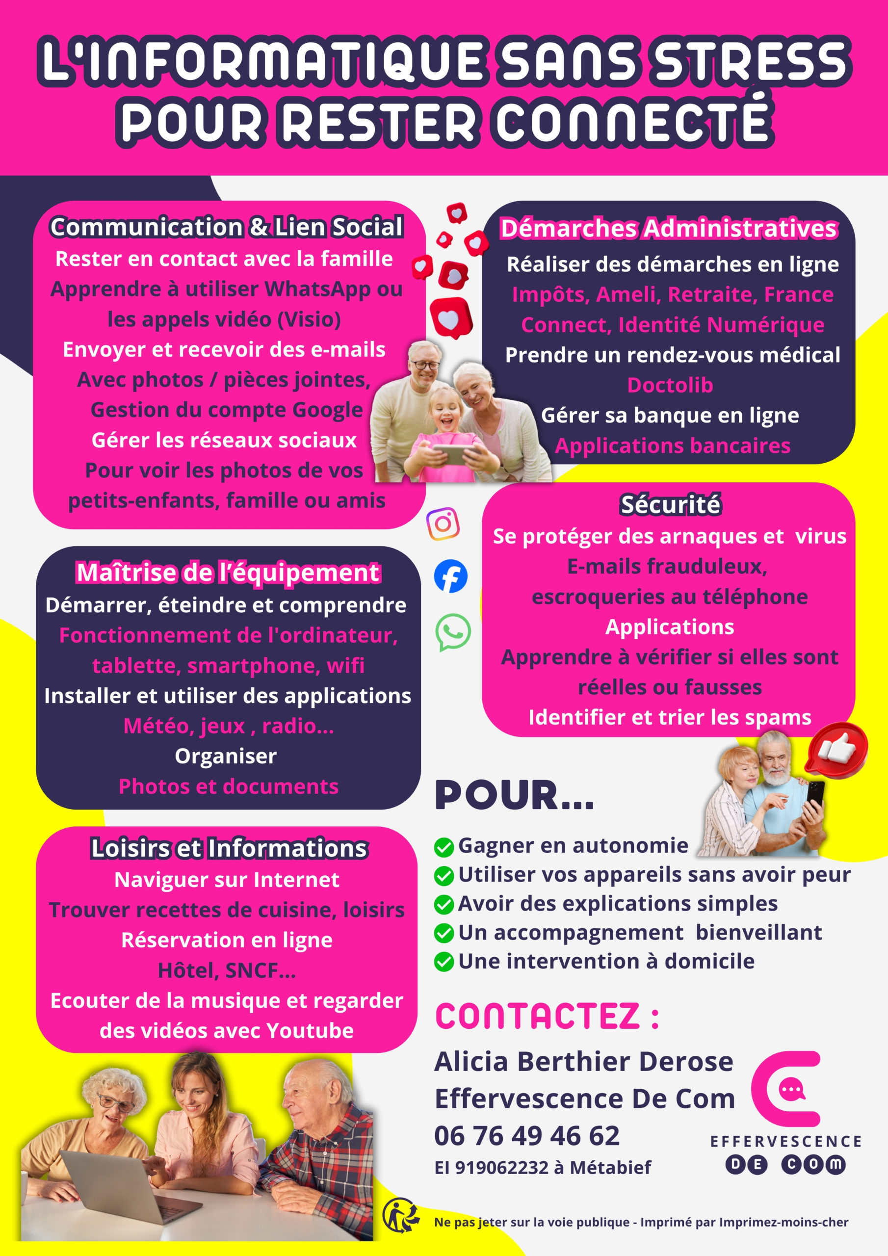 Affiche des prestations destinées aux seniors dispensées par Effervescence De Com